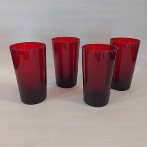 Vintage Anchor Hocking Royal Ruby Red Glass Tumblers Set of 4 MCM 12 oz
